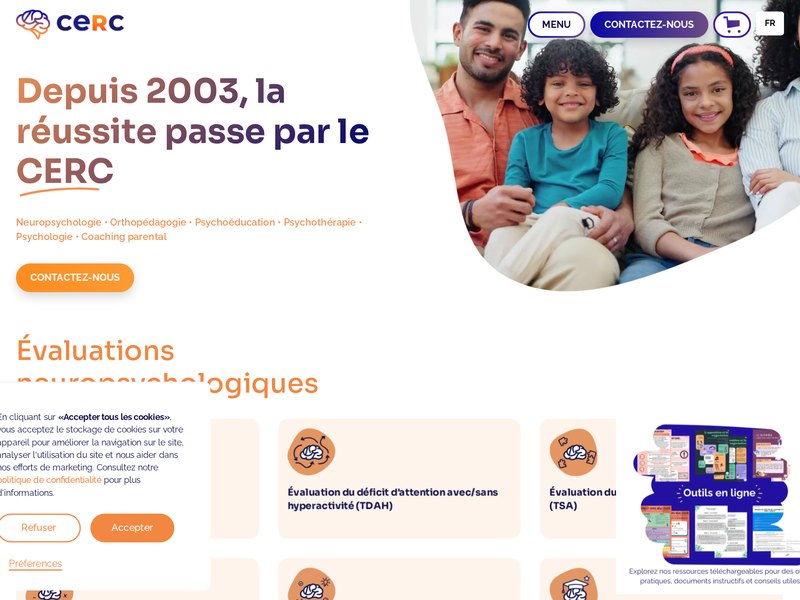 Page d'accueil du site web de CERC Neuropsy