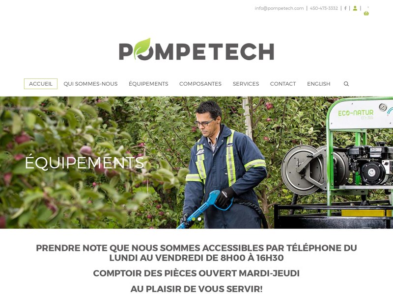 Page d'accueil du site web de Pompetech