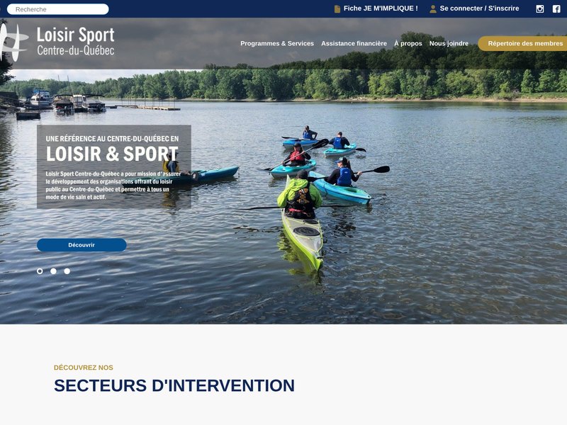 Page d'accueil du site web de Loisir Sport Centre-du-Québec