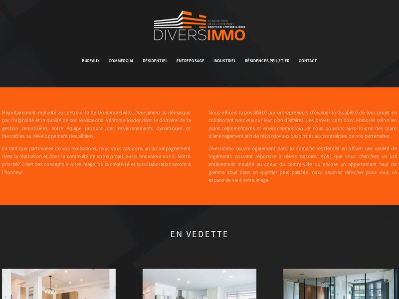 Page d'accueil du site web de Diversimmo